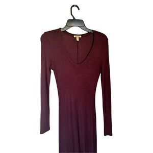Bordeaux Maxi Long Sleeve Sweater Dress Burgundy Size S/P